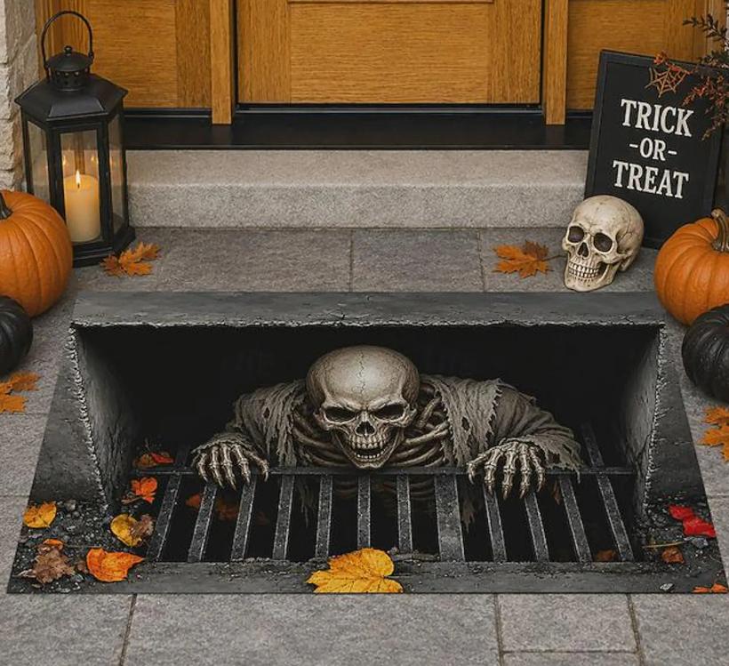 Skeleton 3D Illusion Doormat Halloween Horror Door Mat, Creepy Skull Floor Mat, Spooky Front Porch Decor, Scary Halloween Gift