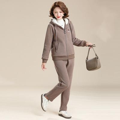 Autumn and Winter Jackets Plus Velvet Thickening Middle-aged and Elderly Leisure Sports Suits Women's Winter Two-piece Plus Size
