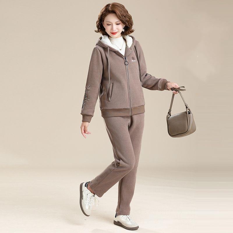 

Осенне-зимние куртки с бархатной подкладкой, утолщенные, для среднего и пожилого возраста, спортивные костюмы для отдыха, женские зимние костюмы-двойки больших размеров S