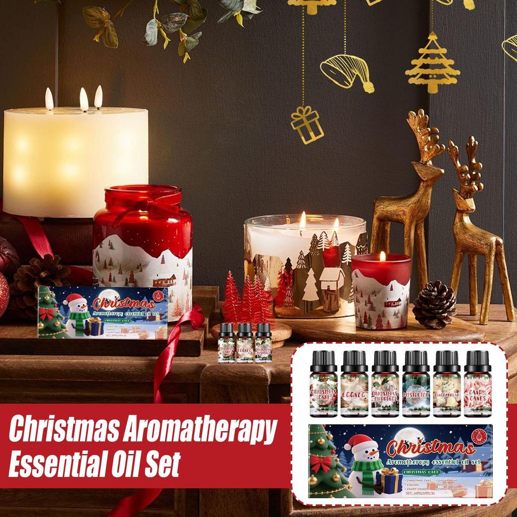 Candle Scents 6 Pieces Christmas Winter Fragrance Oils Set Long-Lasting Air Freshener for Purifier Meditation Yoga Spa Bedroom