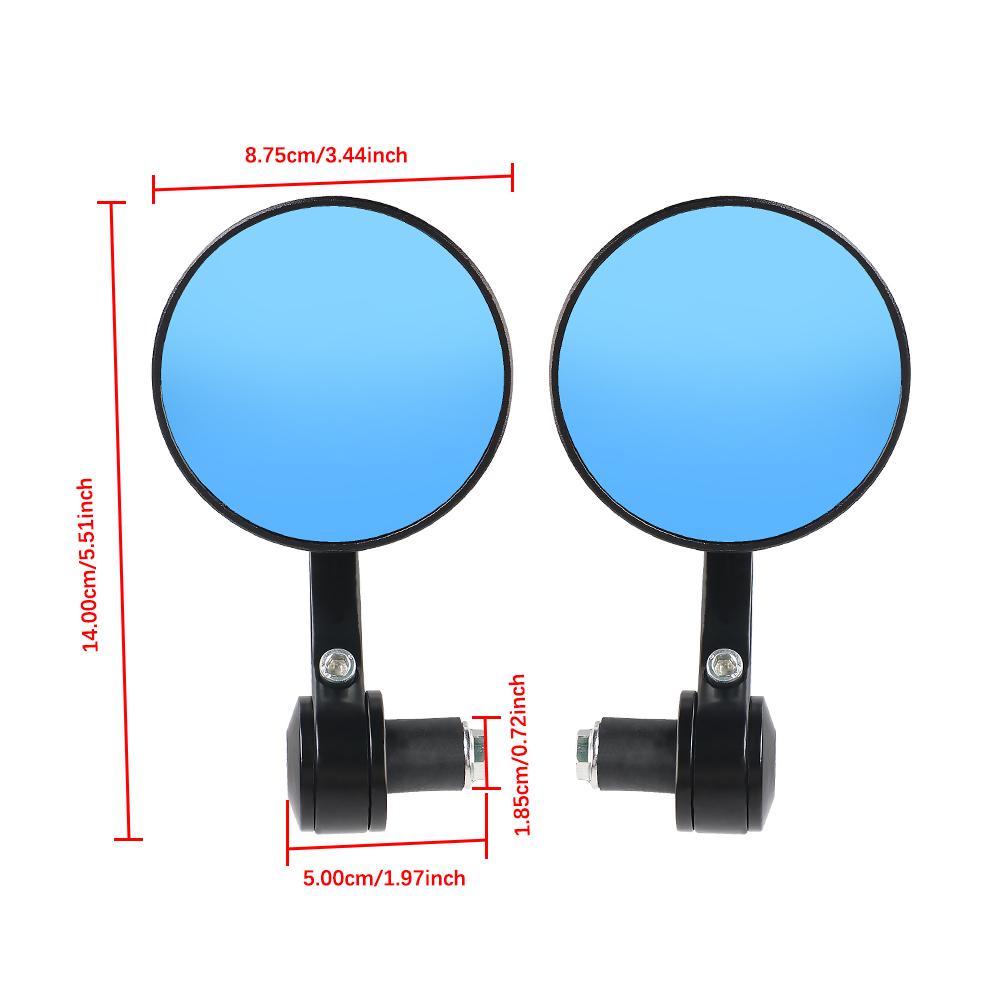 360° Rotating Motorcycle Rearview Mirrors Handle Bar End Side Mirror For 7/8" 22mm Handlebar 1 Pair Blue Glass Wide Angle