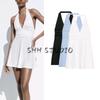 Spring and Summer Women's Clothing Minimalist Wind Ruched Decoration Hanging Collar Open Back Elegant Short Sleeveless Dress 5039358