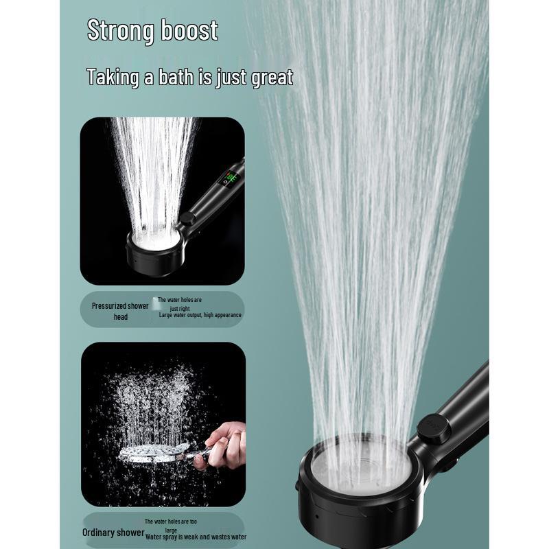 Four-Speed LED Display Temperature Control Shower Head with One-Key Stop Function