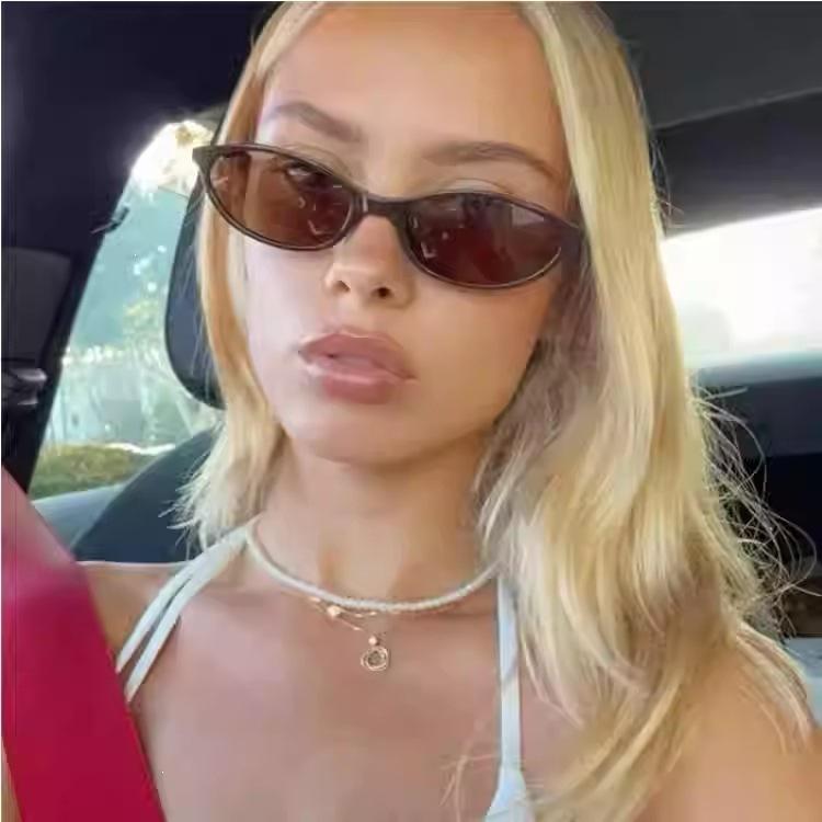 New flat round frame nerd narrow frame sunglasses women's small face yk spice girl wind green retro sunglasses