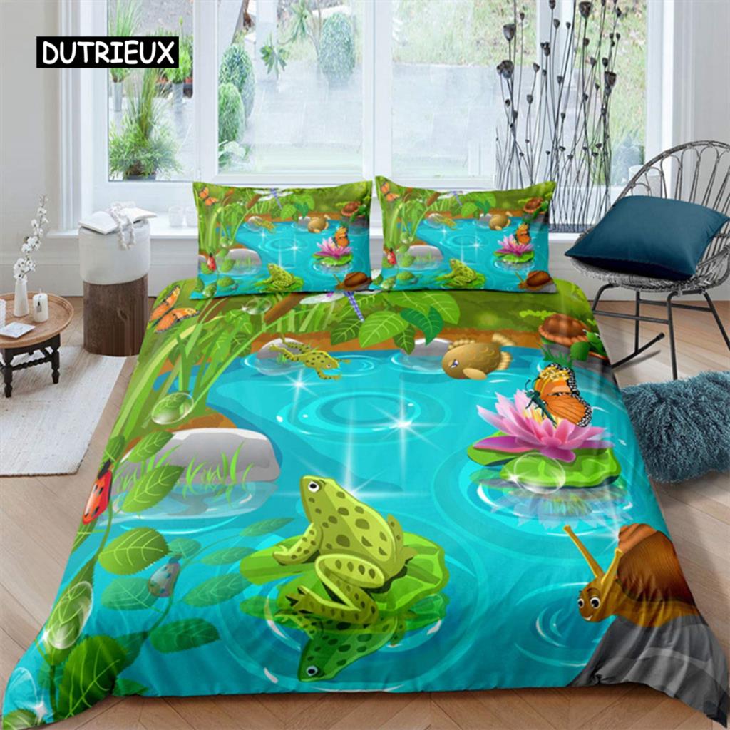 

Tree Cartoon Frog Bedspread Cover Kawaii Wild Animal Bed Ensemble Full Single Size Kids-friendly Child Teens Spiral Stars Nebula Comforter Cover EU single(135x200cm)