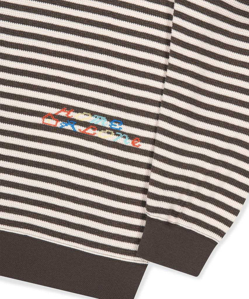Sunlovetour [Home Alone] Striped Waffle Zip Up Hoodie Brown