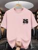 Unisex Cotton Tee Chest 26 Chicago Letter Number Graphic Print Loose Breathable Summer Crew Neck Casual T Shirt Unisex Daily Wear