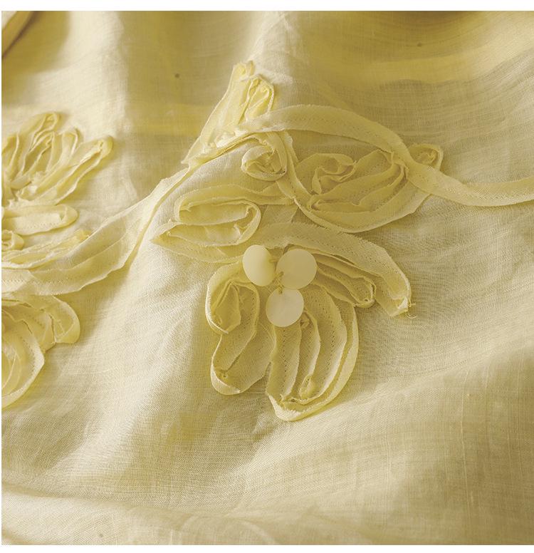 European-Style Floral Embroidered Cotton Linen Sleeveless Top for Women