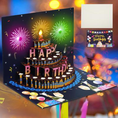 Feuerwerk Geburtstage Grußkarten Schöne Grußkarten mit Lichtern und Kuchen Musikalische Pop-Up Feuerwerkskarten Geburtstagsgeschenk