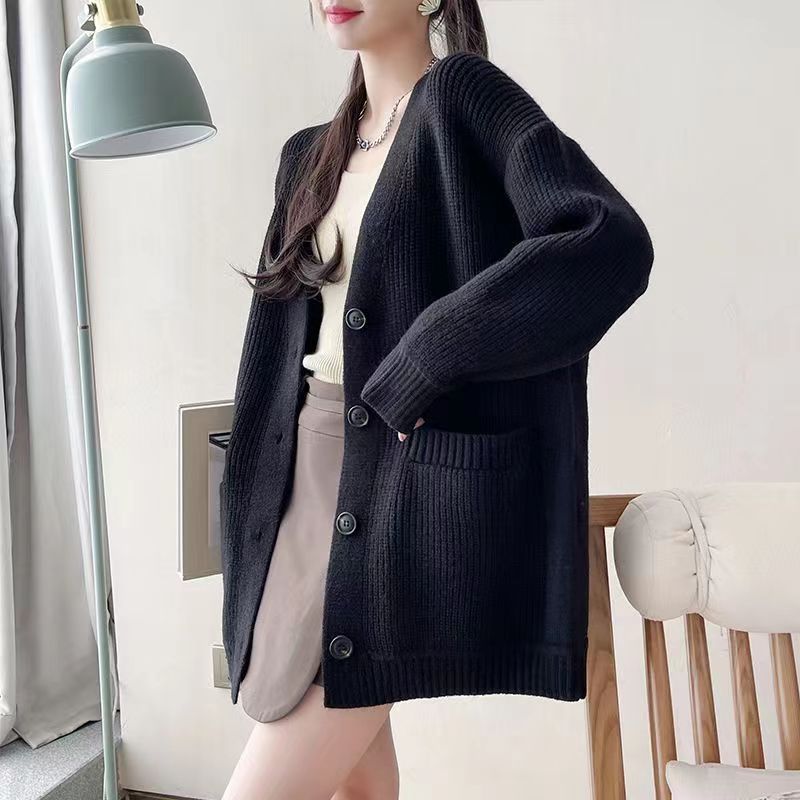 Autumn and Winter New Temperament Commuting Simple and Versatile Knitted Cardigan Women Loose Lazy Wind Outside Sweater Jacket