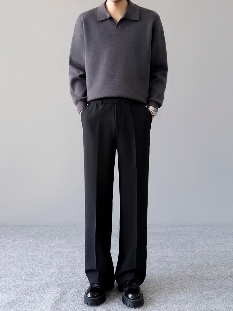 Men's Trendy Spring Loose-Fit Straight Leg Trousers with Half Elastic Waist