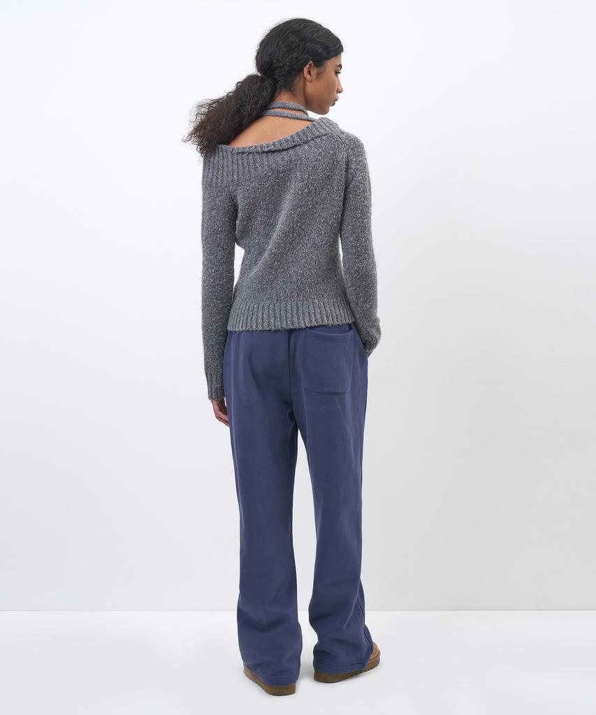 PARTIMENTO WOMEN Tie Neck Strap Asymmetrical Knit Top_Charcoal