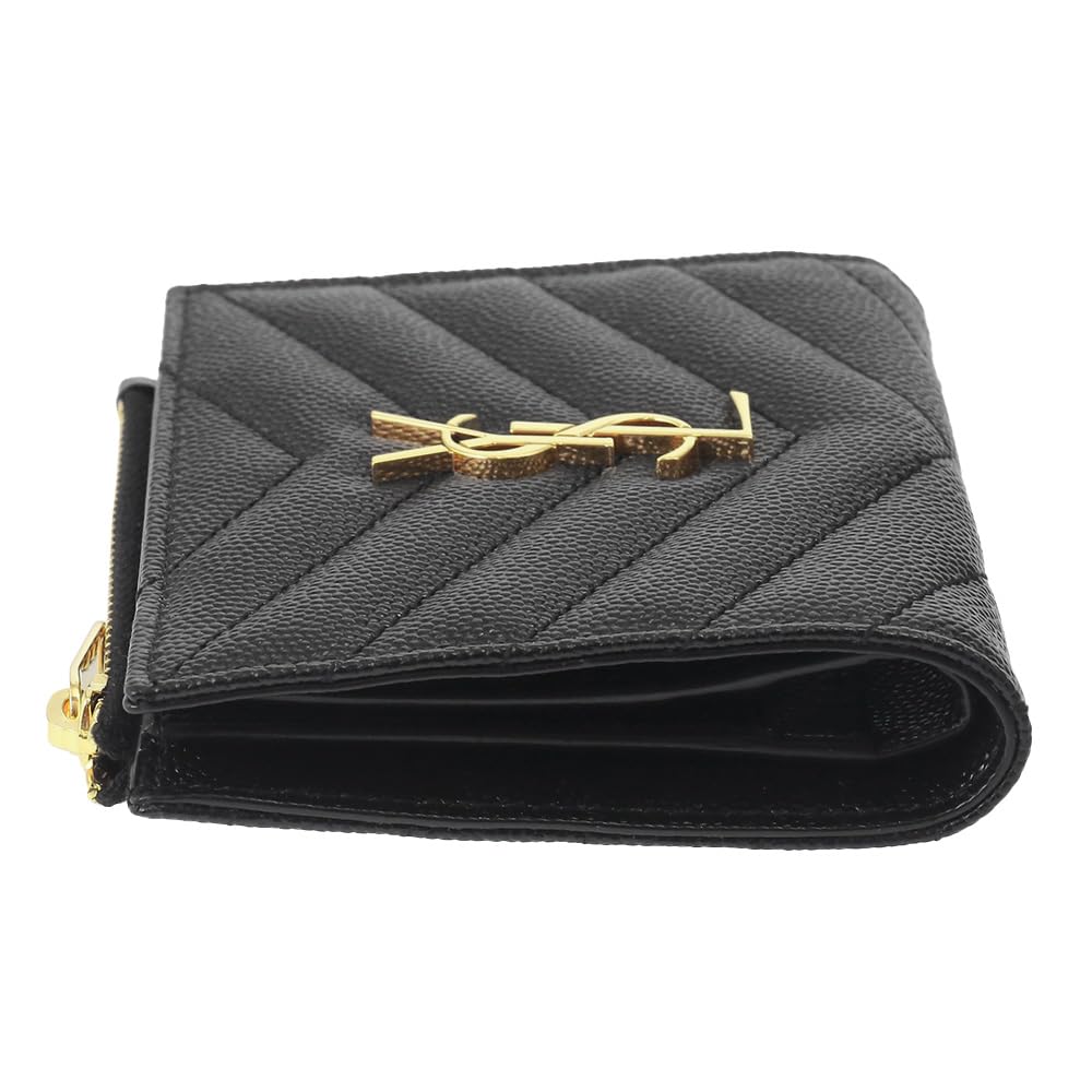 Saint Laurent Women's Bifold Mini Wallet In Caviar Leather, Size 575879 BOW01 1000, Black [Parallel Import]
