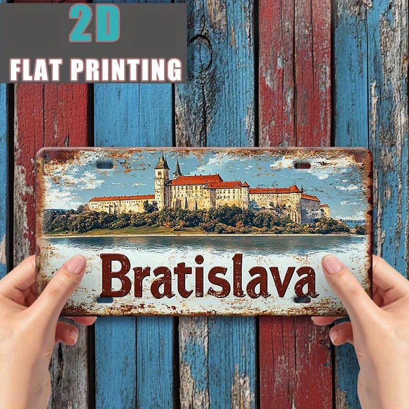 High Definition Metal Tin Sign Bratislava Castle Vintage License Plate Style Wall Art Decor for Home Garage Bar