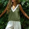 Damen Casual Ärmellose Tops Bequemes Sommeroberteil Mode V-Ausschnitt Spitze Top Atmungsaktiv Lockerer Schnitt Sommer Tanktops für den täglichen Gebrauch Urlaub Strand