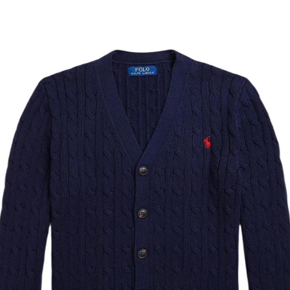 Polo Ralph Lauren Solid Color Logo Embroidered V-Neck Cotton Single-Breasted Casual Long Sleeve Sweater Kids sweater Navy-Blue 323925718-002