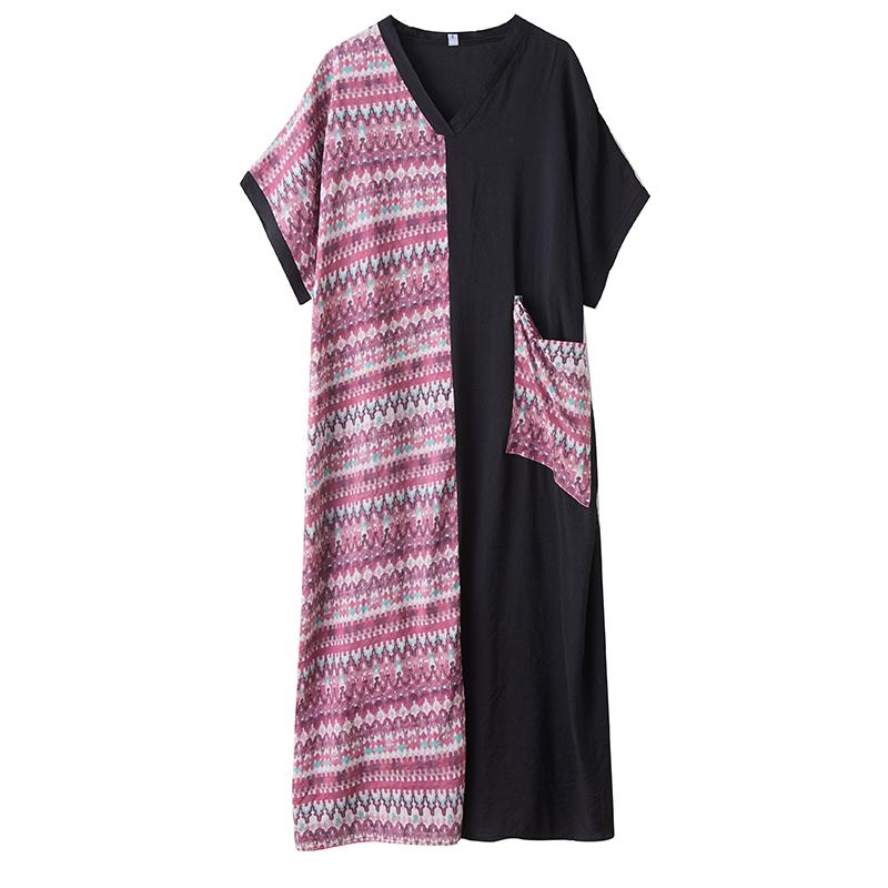 Dimanaf 2025 Women New Summer Plus Size Dress Loose Bohemian Printing Pocket Basic Casual Long Dress Oversized