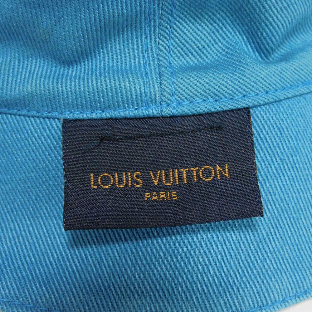 Used 12564 Reversible Bucket Hat M76213 7919 60 Logo Blue Polyester Chapeau Monogram Denim Cotton White Men's from