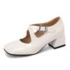 Women Mary Jane Pumps Patent Leather Lolita Shoes Med Heels Chunky Style 2025 Cross Strap Decor Comfort Square Toe Footwear