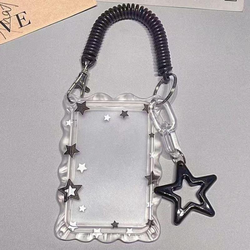 1 Stück Stern-Fotokartenhalter mit Federring-Schlüsselband Hohlstern-Anhänger Kpop-Fotokartenhülle Ausweishülle Schutzhülle