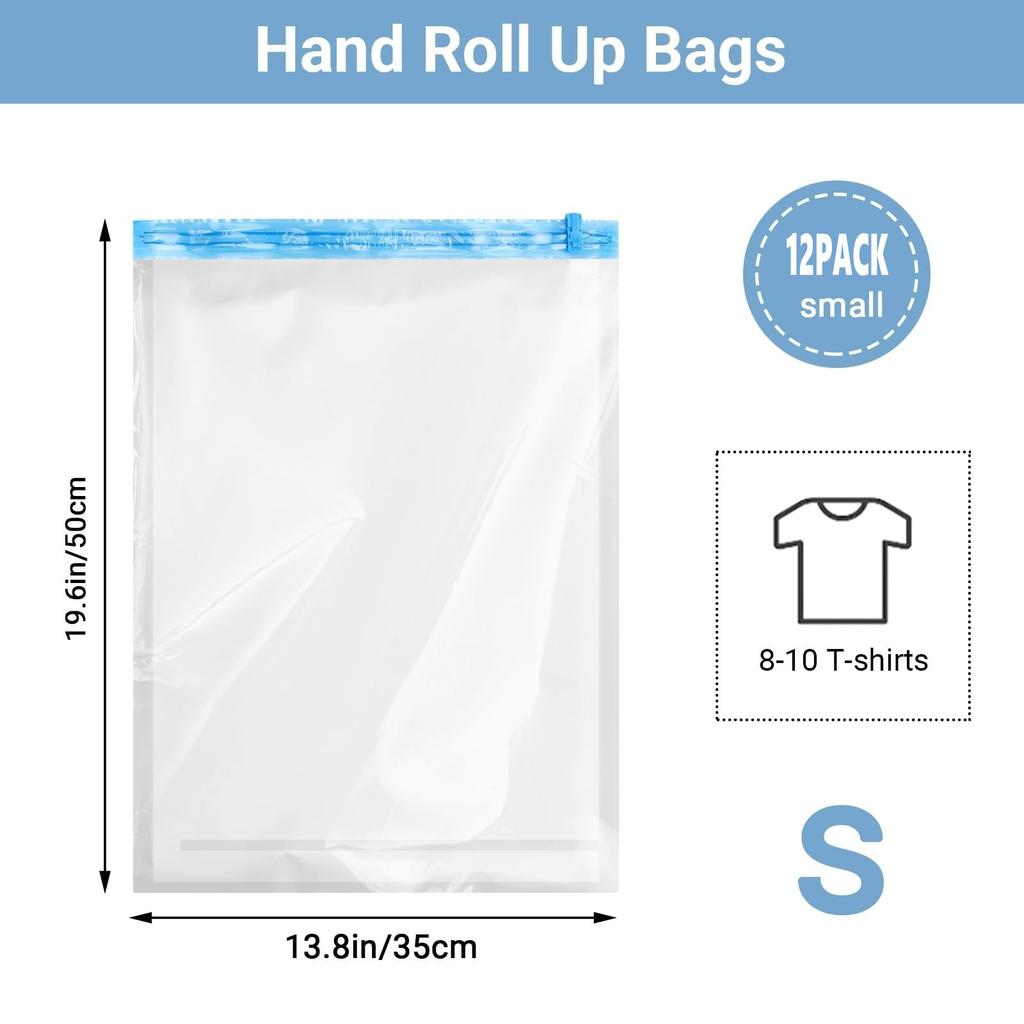 12 Roll Up Space Saver Travel Storage Bags Travel Accessories Compression Bag for Packing & Clothes, No Pump or Vacuum Needed