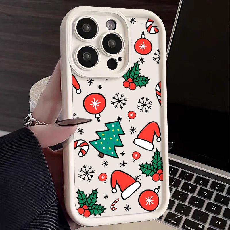 Cartoon Merry Christmas Pattern Matte Cover For iPhone 16 Pro Max 15 Plus 14 Pro 13 12 11 XS XR 17 Soft Silicone Len Protection Shockproof Phone Case