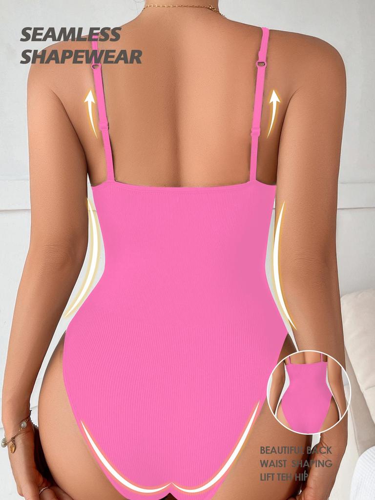 Super Sale V Neck Spaghetti Strap Bodysuit Compression BodySuits Open Crotch Shapewear Slimming Body Shaper Smooth Out ROSE RED S M L