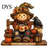 Handmade Carved Wood Figures Wooden Autumn Figurine for Thanksgiving And Halloween Decor, Retro Fall Reading Character Ornaments Table Decor