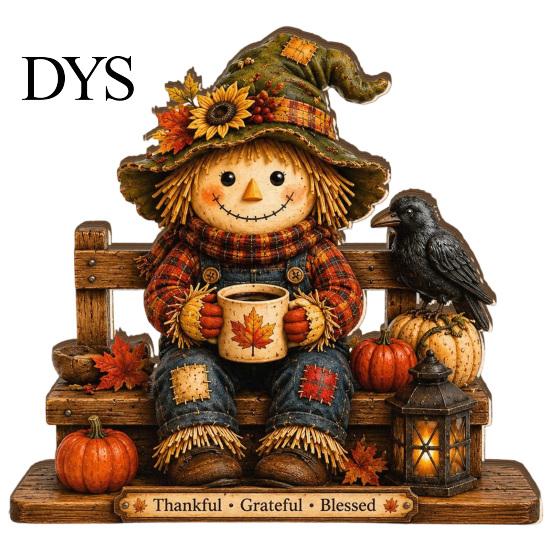 Handmade Carved Wood Figures Wooden Autumn Figurine for Thanksgiving And Halloween Decor, Retro Fall Reading Character Ornaments Table Decor