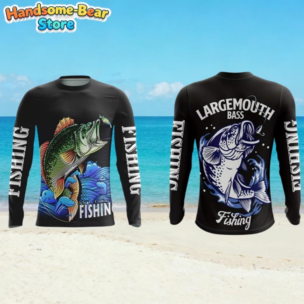 Men's T-Shirt Fishing Pattern Fashion Autumn Long Sleeve Casual Comfortable Boys Top Outdoor Sportswear Children's Clothing