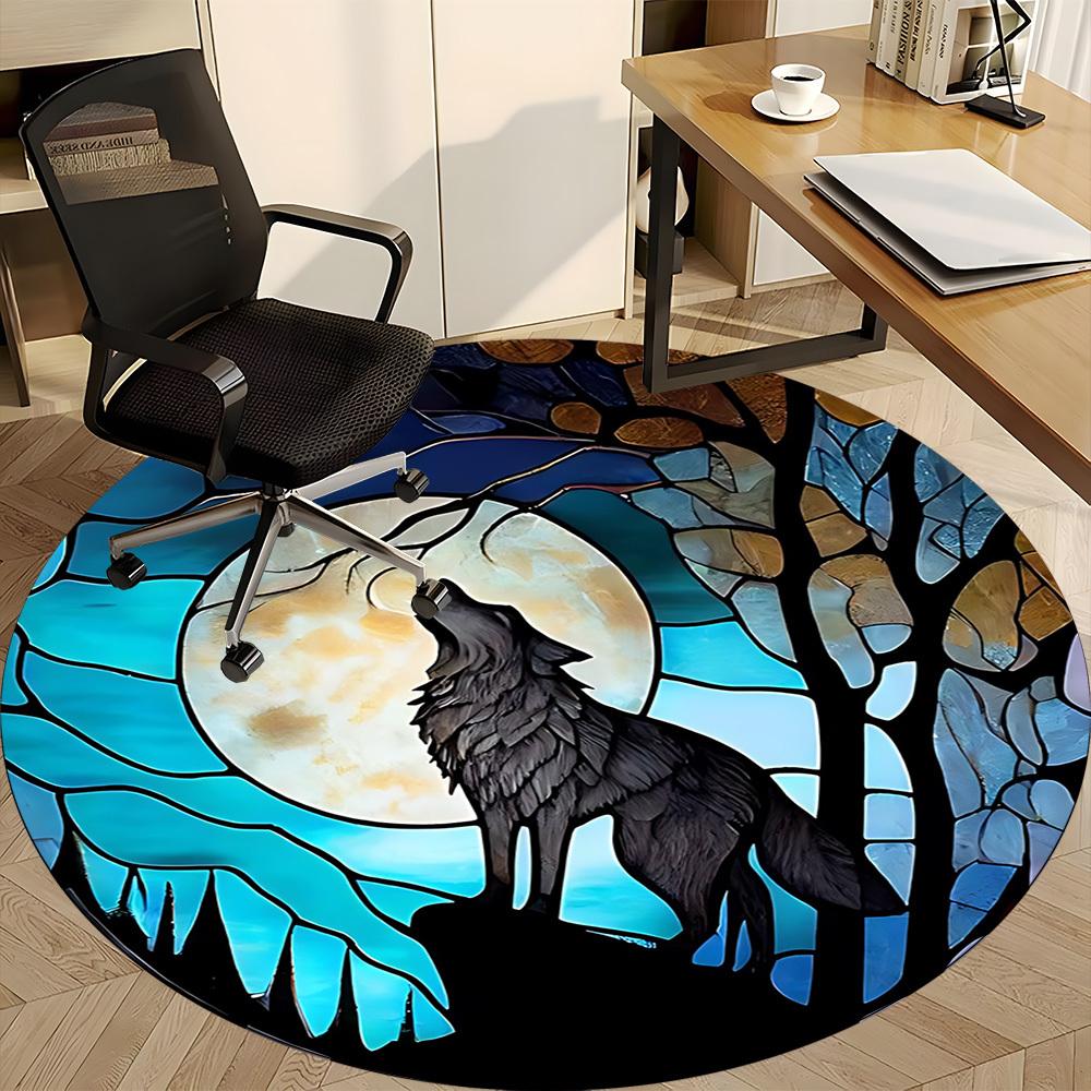 1pc Moon Wolf Office Round Area Rug, Under Office Chairs Bedroom Living Room Home Decor, Room Deco, Available in Various Sizes