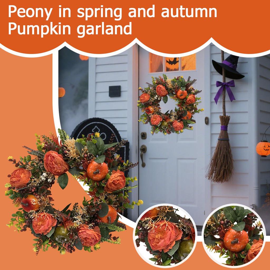 Fall Wreath For Front Door Wreath With Artificial Pumpkin