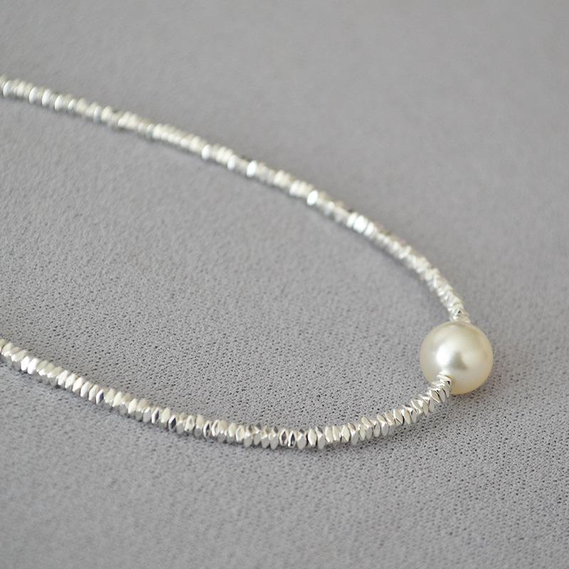 Niche Light Luxury Shining Irregular Broken Silver Beaded Simple Temperament Internet Celebrity Short Necklace Collarbone Chain Women