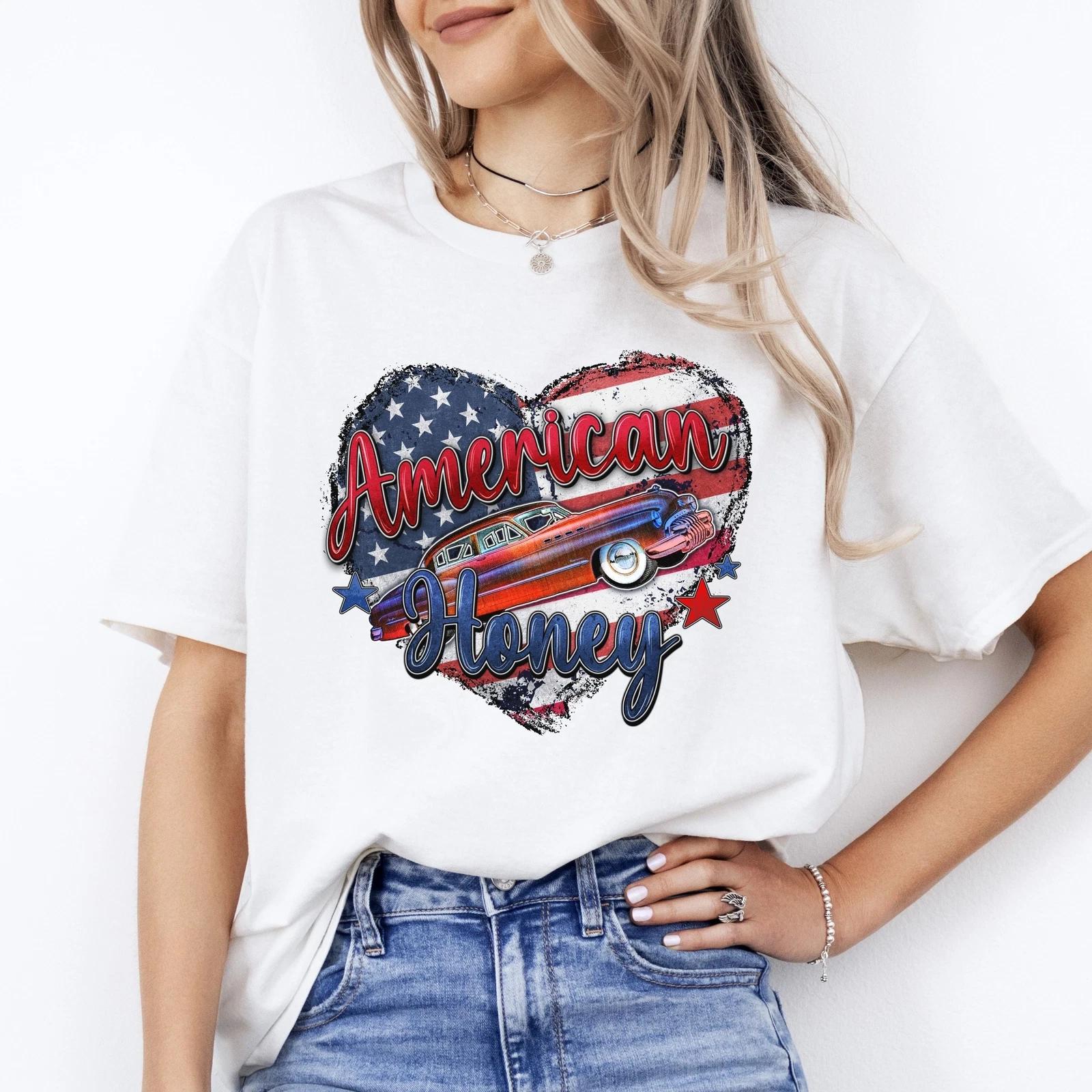 American Honey T-Shirt US flag newlywed honeymoon heart Unisex tee White Sand Gr L