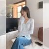 Off-white Bow Lace-up V-neck Long-sleeved T-shirt Inside Women's Autumn New Fungus Edge Bottoming Shirt Top