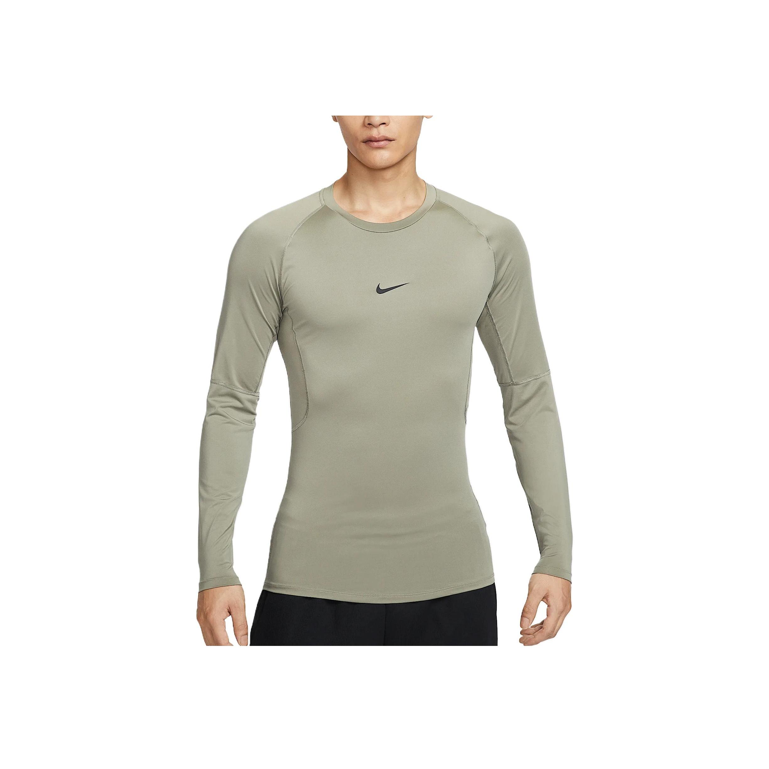 Nike Pro Dri-FIT Tight Fit Long Sleeve Training Top Moisture-Wicking Breathable Stretch Crew Neck Athletic Workout Base Layer Men Oil Green FB7920-320 S