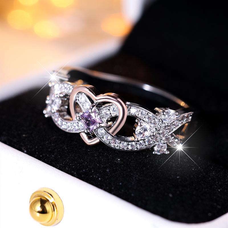 Romantische Liebe, herzförmige Verlobungsringe für Frauen, glänzender weißer Zirkonia, Hochzeit, Liebesringe, Schmuck, Geschenk