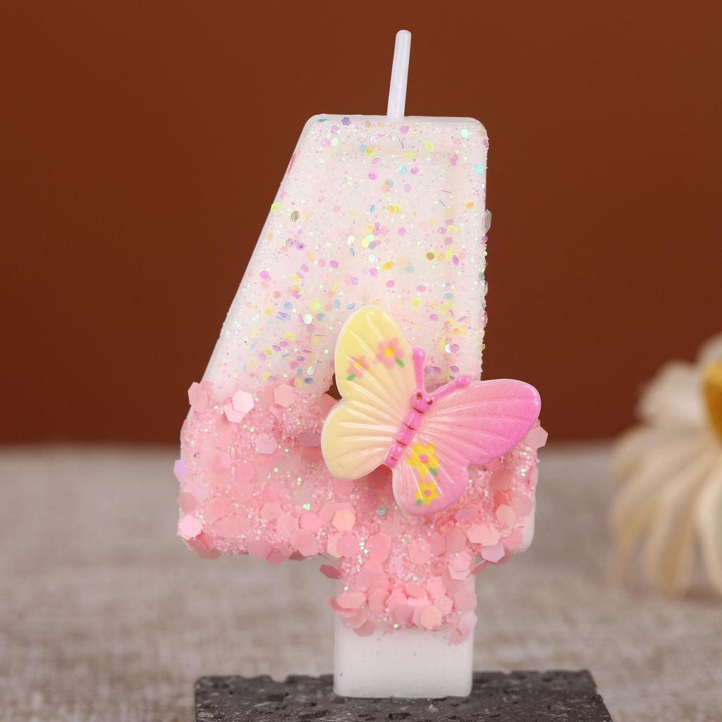 Pink and White Butterfly Flower Birthday Cake Candles