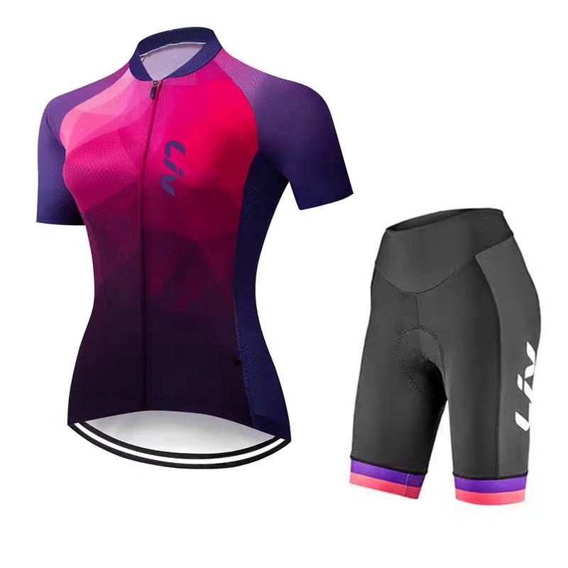 Cycling Jersey Set Women's Summer Cycling Bib Sponge Cushion Road Bike Cycling Top Moisture Wicking Quick Drying Clothes