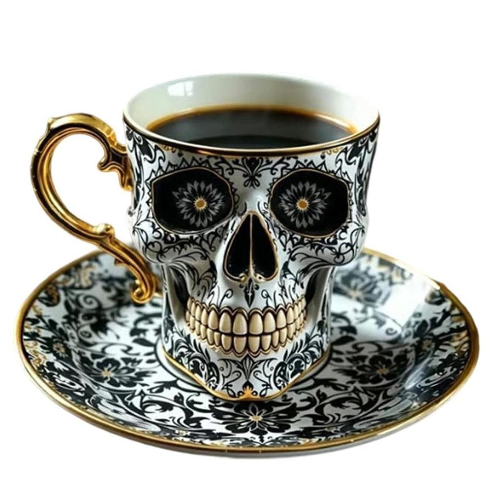 Stylish Resin Skull Coffee Mug Bonehead Design Gothic Tea Cup Set Diabolical Bonehead Cups for Coffee Lovers
