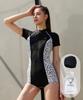 Jeteseu Women'S All-In-One Short Sleeve Zip-Up Two-Part Indoor Swimwear W White