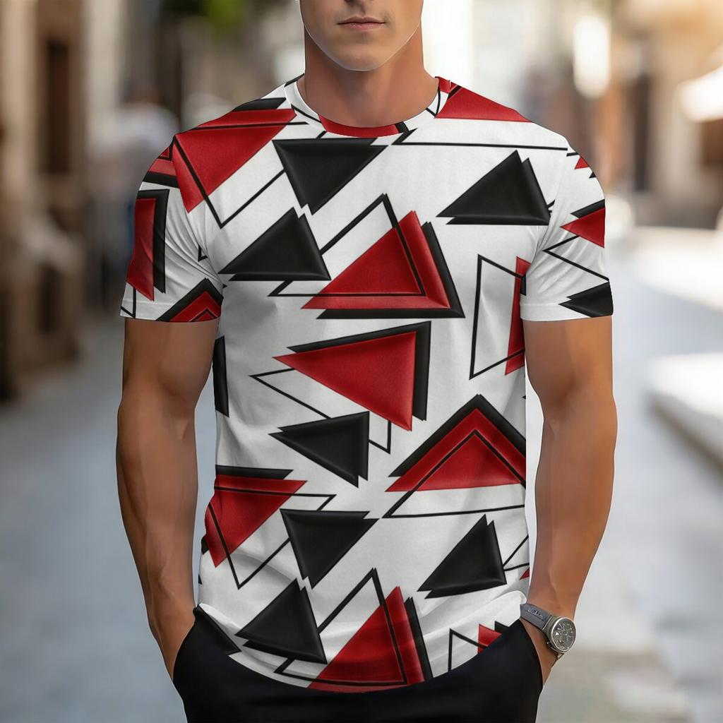 Men's Summer Round Neck Printed Geometric Pattern T-shirt