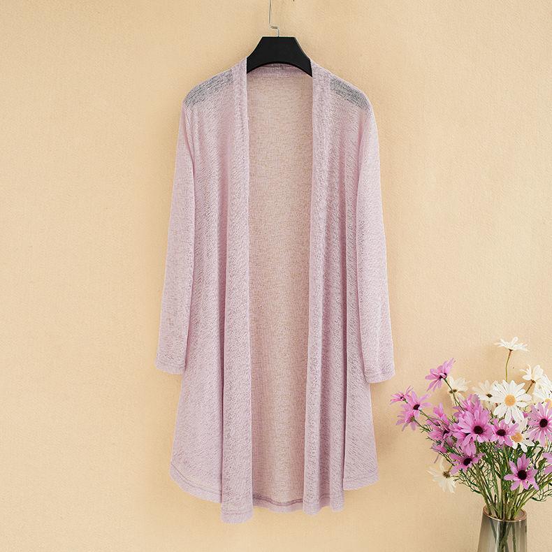 Sommer Neu Übergröße Strickjacke Damen Baumwolle und Leinen Strickpullover Klimaanlagenhemd Sonnenschutz Mittelang Dünne Jacke Schal