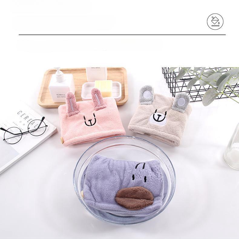 High-density Coral Velvet Parent-child Dry Hair Cap Cartoon Embroidered Dry Hair Cap Bath Cap Headband