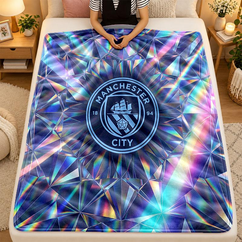 Flannel BlanketManchester City Warm Soft Throw Blanket for Indoor Sofa Bed Living Room Use