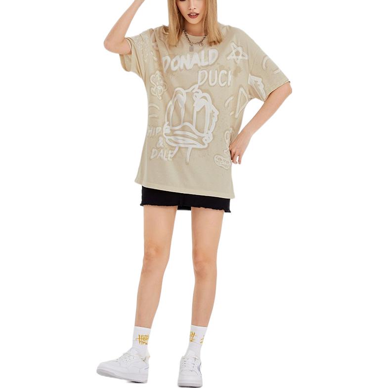 Li-Ning Mickey Series Casual Sports Allover Print Round Neck T-Shirt Unisex Tops Khaki AHSS273-1