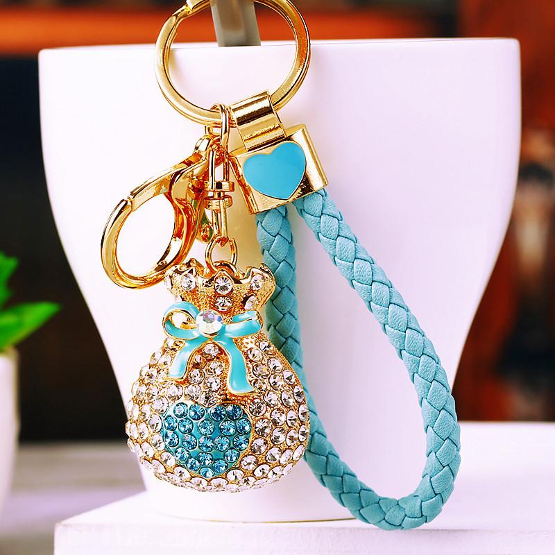 Elegant Rhinestone Embellished Heart Lucky Bag Keychain For Creative Gift Giving