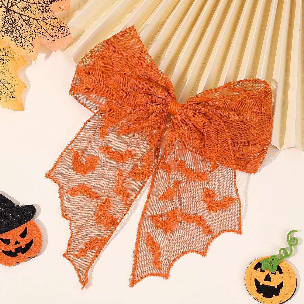 Halloween Bat Bow Hair Clips Bat Embroidery Lace Tulle Veil Gothic Hairpins Spooky Cosplay Hair Accessories For Women Girls