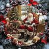 1pc 2D Flat Round Aluminum Sign Santa Claus Metal Decor for Home Bar Kitchen Coffee Shop Office Christmas Gift