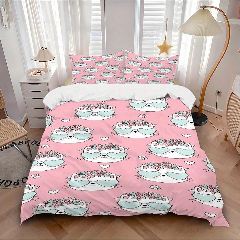 

3pcs Animal-themed Cat Floral Soft and Comfortable Breathability, Bedding Set, Machine Washable, Suitable for All Seasons163 135x200cm